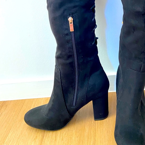 City Chic wide calf black suede look boots - Picture 3 of 6